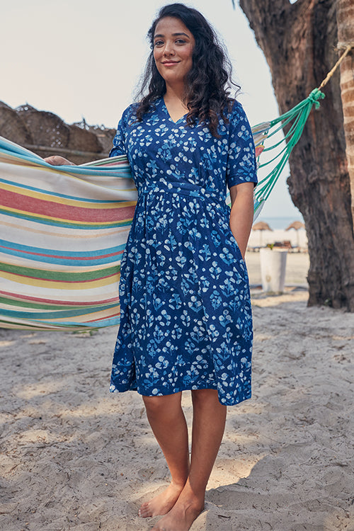 Hand Block Printed Indigo Cotton Dress ...